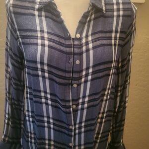 Jane and Delancey Blue Plaid Button-Up Top